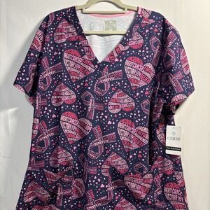 Women 3XL Med Couture Pink BCA Whimsical Uniform Scrub Top Nurse Medical Vet NWT